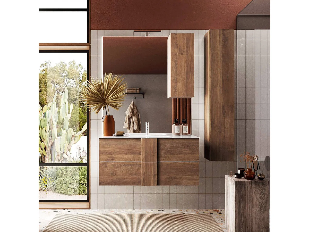 Colonne murale suspendue 1 porte aspect bois finition Mercure - ZEUS