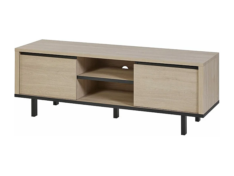 Meuble TV 2 portes et niches centrales aspect bois finition Urban Oak - BONNIE