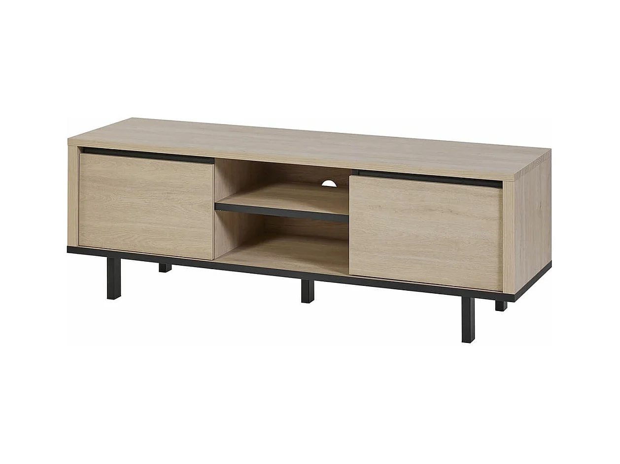 Meuble TV 2 portes et niches centrales aspect bois finition Urban Oak - BONNIE