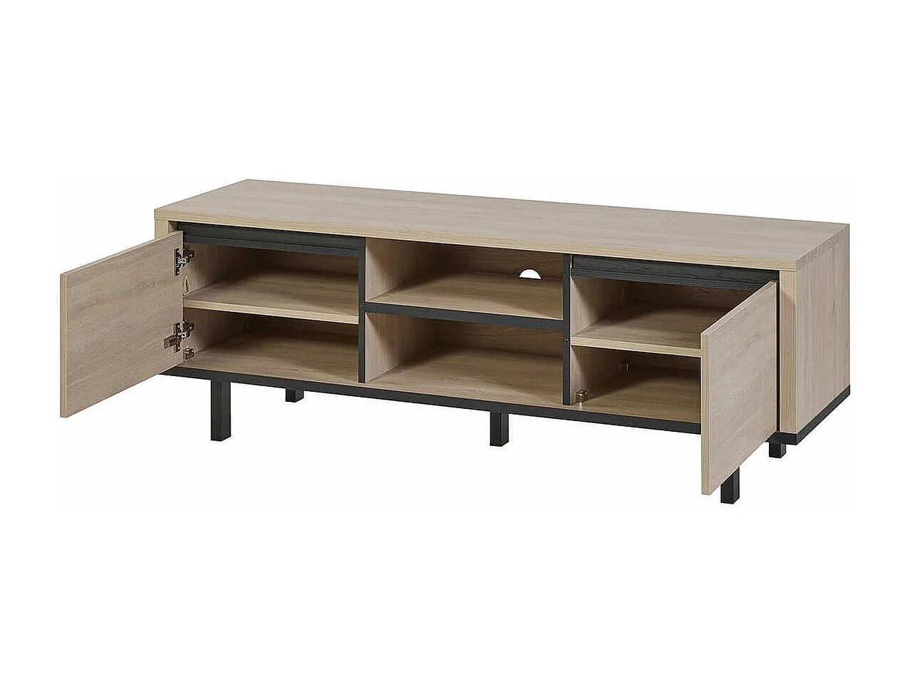 Meuble TV 2 portes et niches centrales aspect bois finition Urban Oak - BONNIE