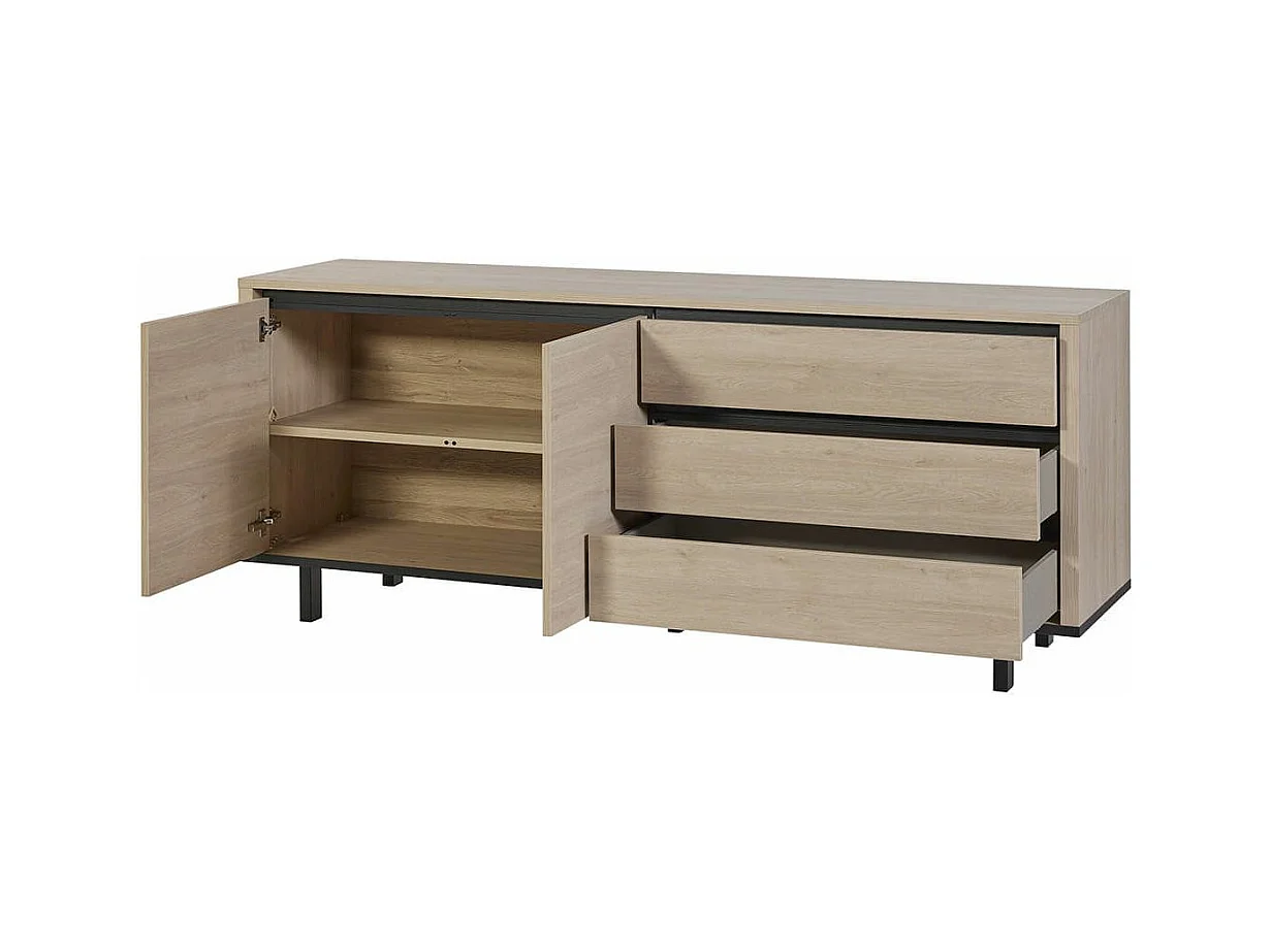 Ensemble séjour table repas 200cm + buffet aspect bois finition Urban Oak - BONNIE