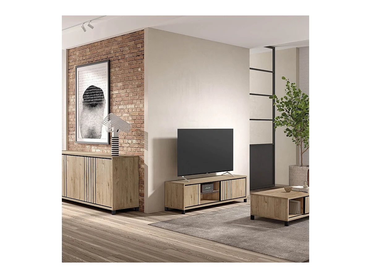 Ensemble séjour buffet + table basse + meuble TV Aspect bois - ANTHONY