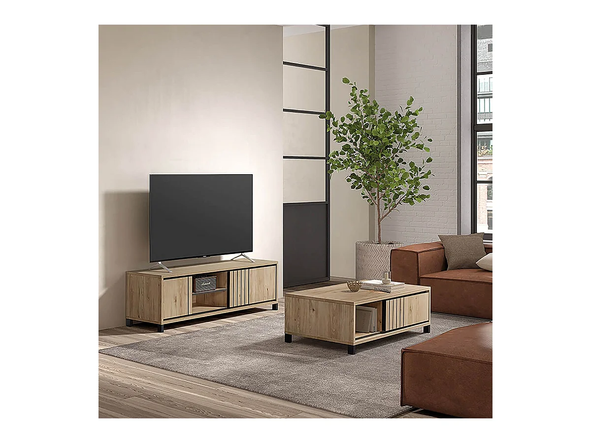 Ensemble séjour buffet + table basse + meuble TV Aspect bois - ANTHONY