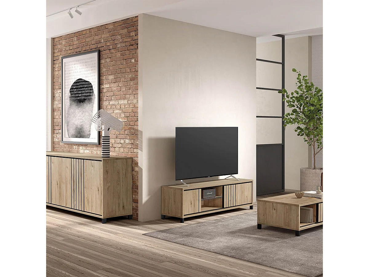 Ensemble séjour buffet + table basse + meuble TV Aspect bois - ANTHONY