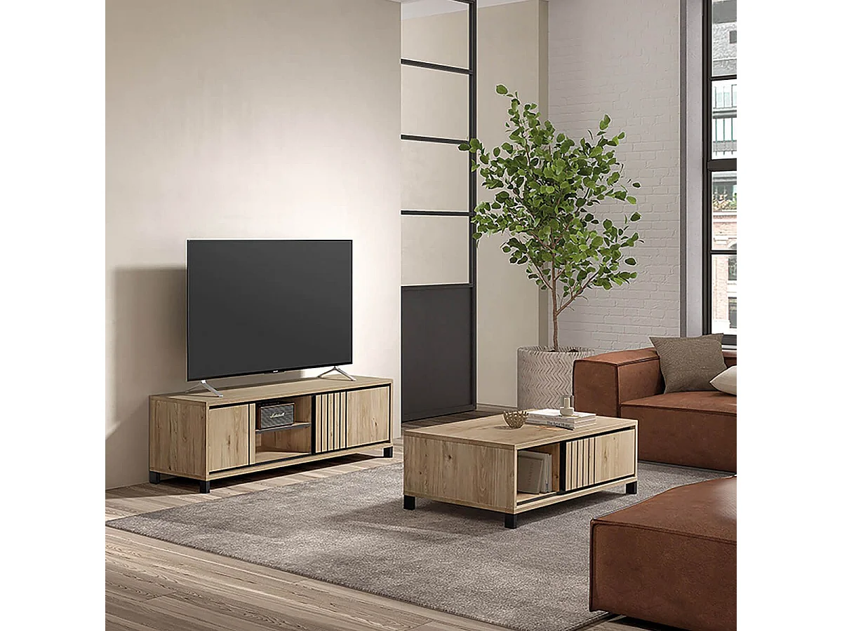 Ensemble séjour buffet + table basse + meuble TV Aspect bois - ANTHONY