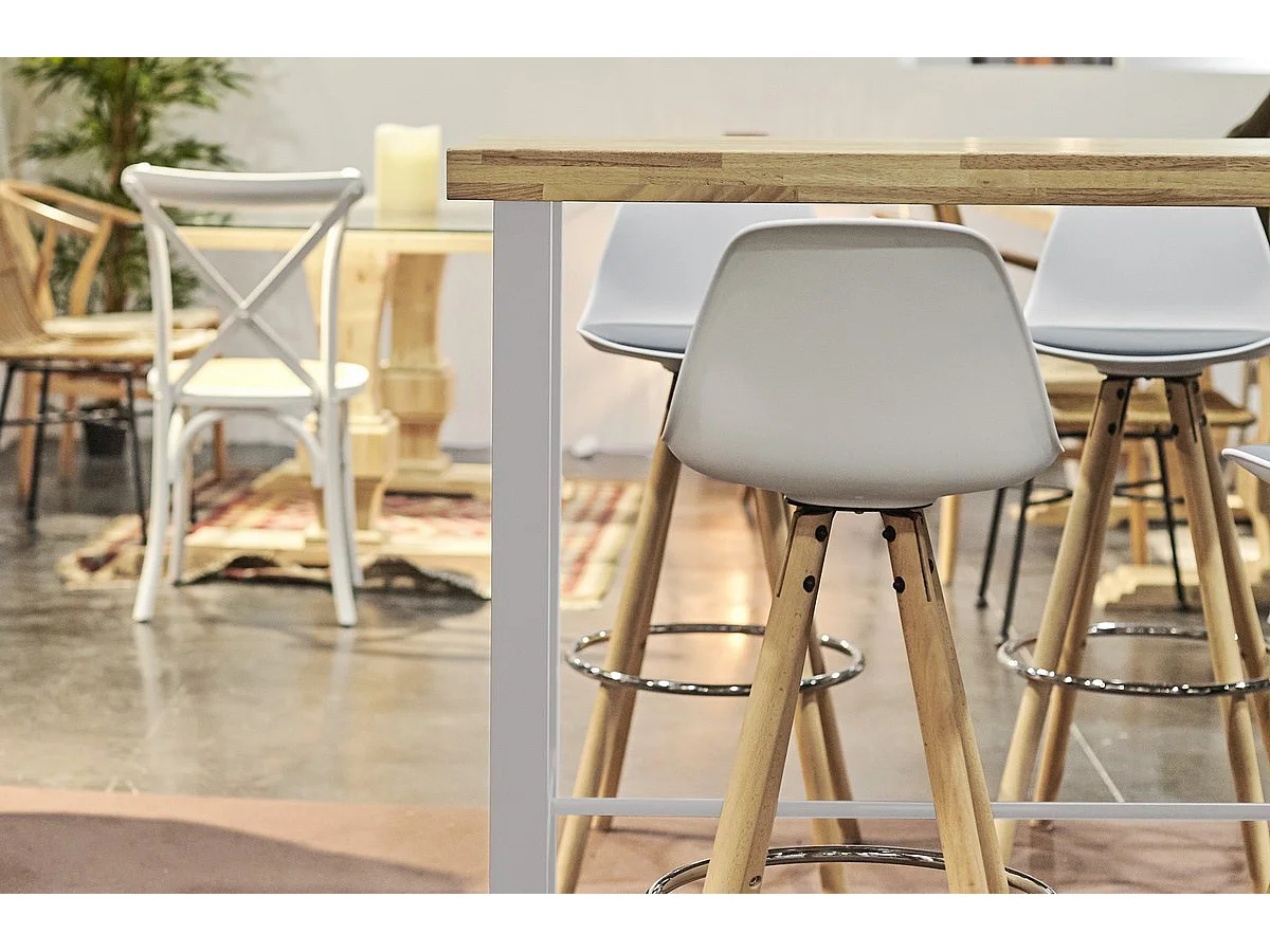 BODEGA - Mesa alta de acero blanco y madera L120