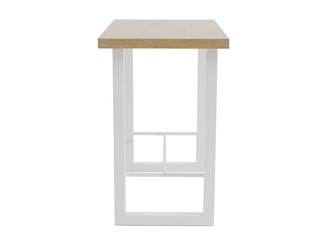 BODEGA - Mesa alta de acero blanco y madera L120