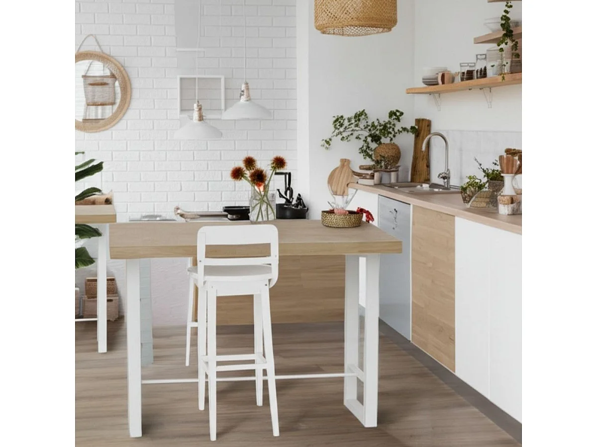 BODEGA - Mesa alta de acero blanco y madera L120