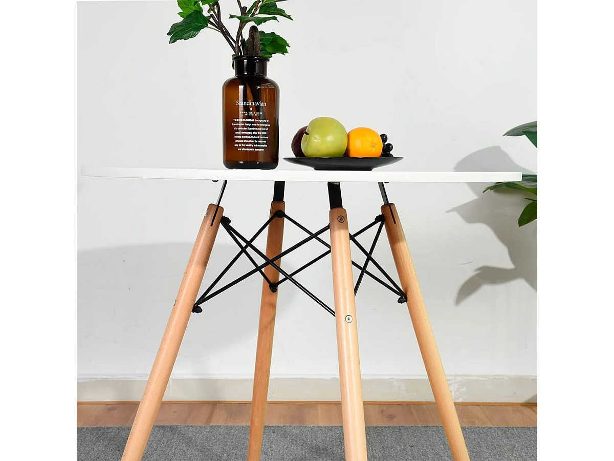 Mesa de Jantar Redonda Tower Branca e Faia 80x75 cm