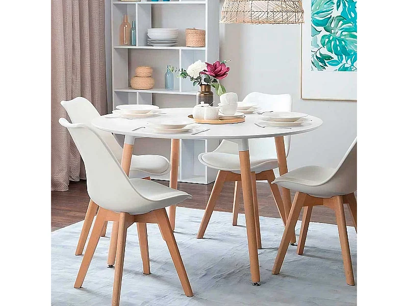 Mesa de comedor Nordika circular diseño nórdico blanco/haya 74,5x100x100 cm Adec