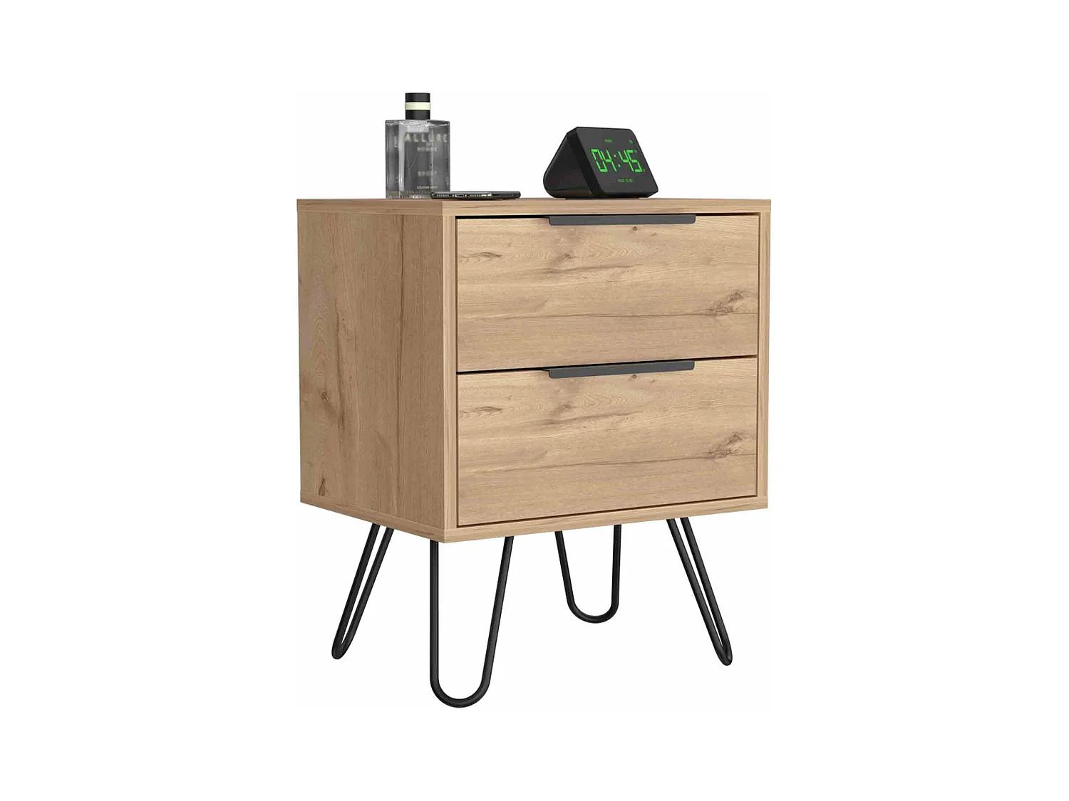 Table de chevet Augusta en mélamine avec 2 tiroirs avec rails métalliques , beige , 57 cm X 45 cm X 34.8 cm