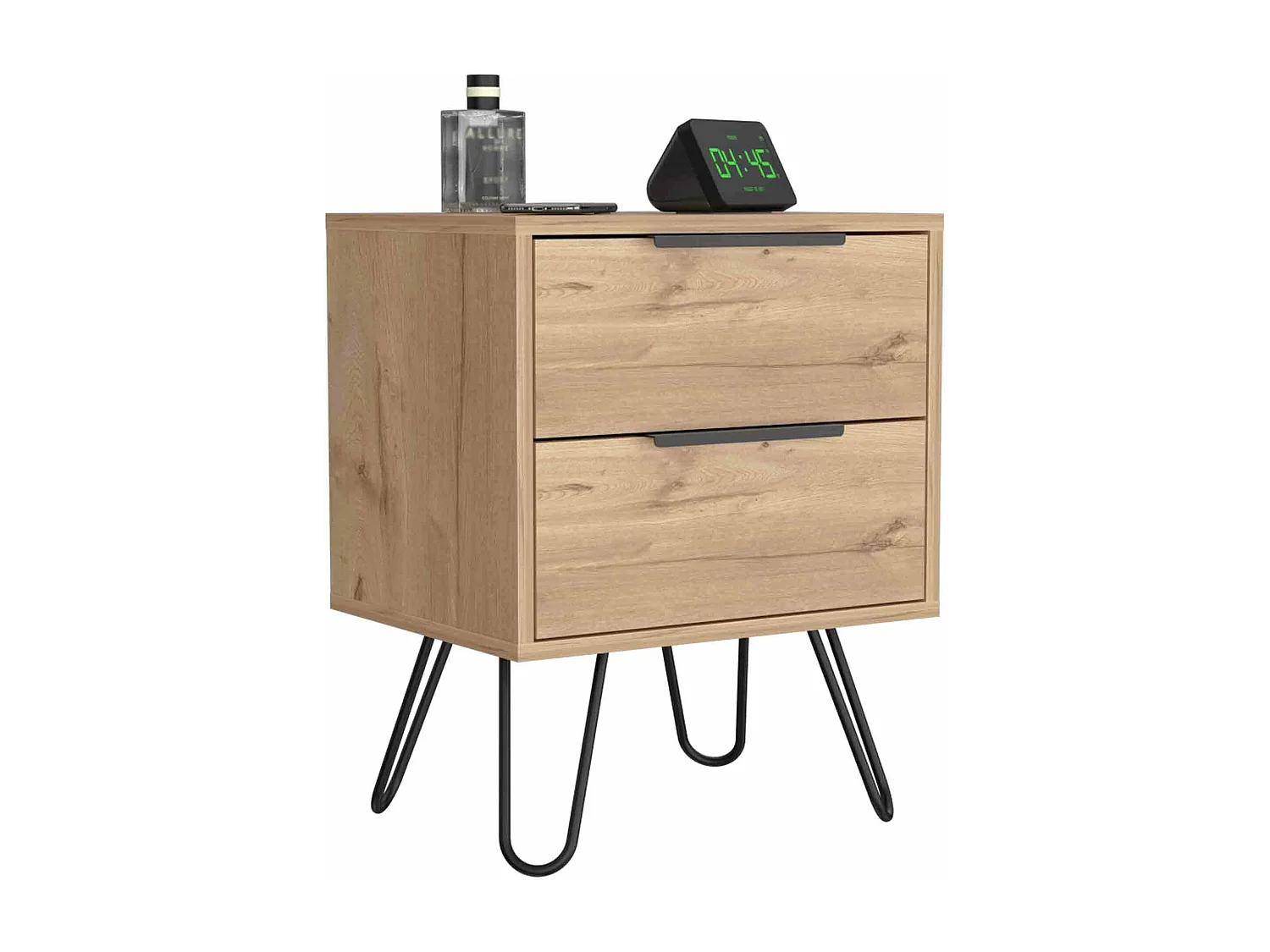 Mesa de cabeceira Augusta em melamina com 2 gavetas com calhas metálicas, bege, 57 cm X 45 cm X 34.8 cm