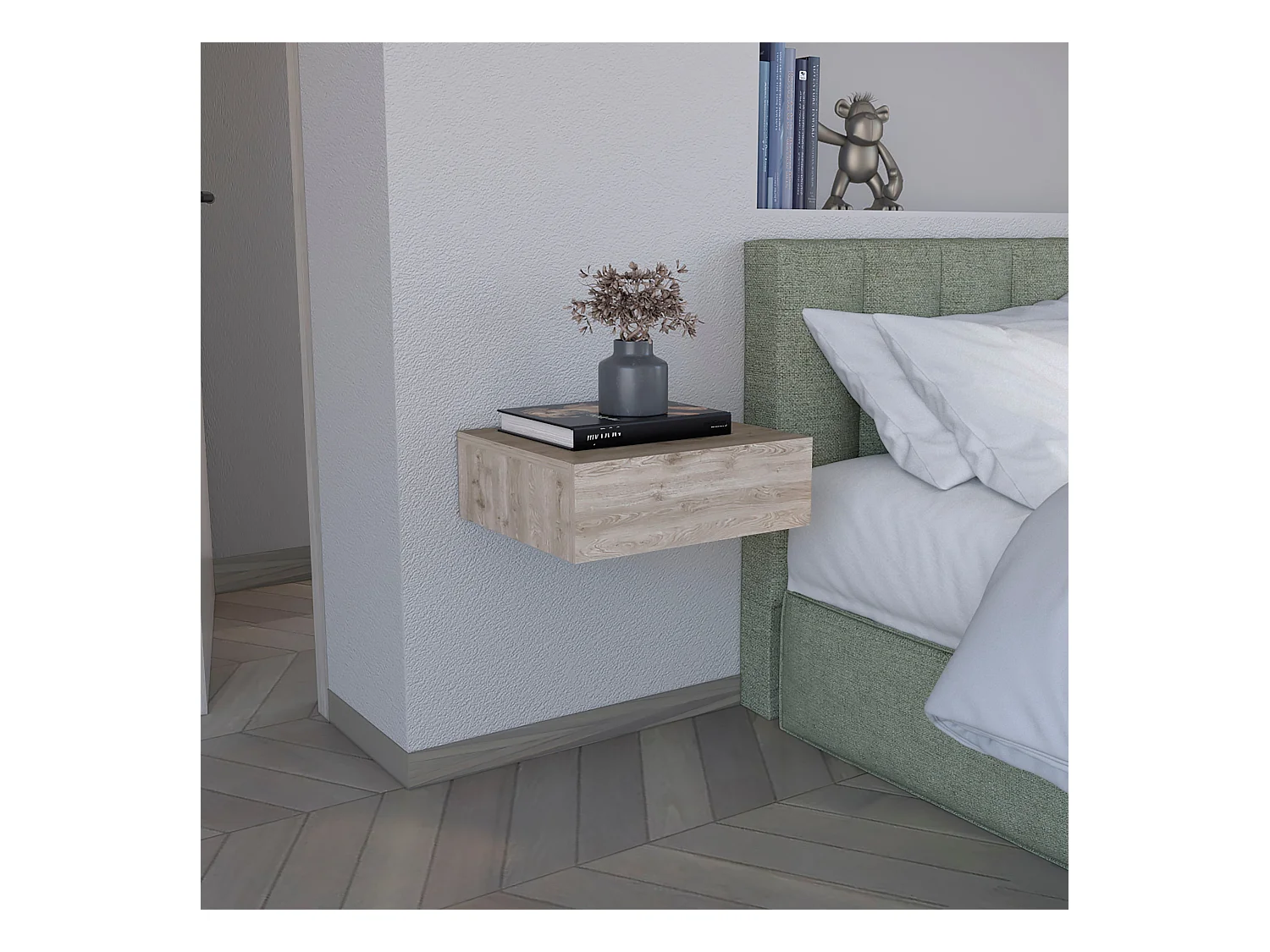 Chevet flottant Milano en mélamine avec un tiroir à rails métalliques, beige, 13 cm X 40 cm X 34.1 cm