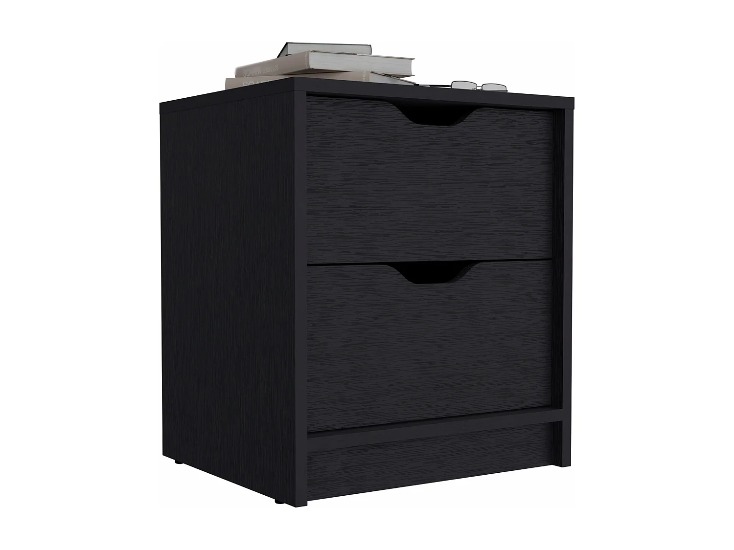 Mesa de cabeceira Basilea em melamina com 2 gavetas com calhas metálicas, preta, 48 cm X 41 cm X 36.3 cm