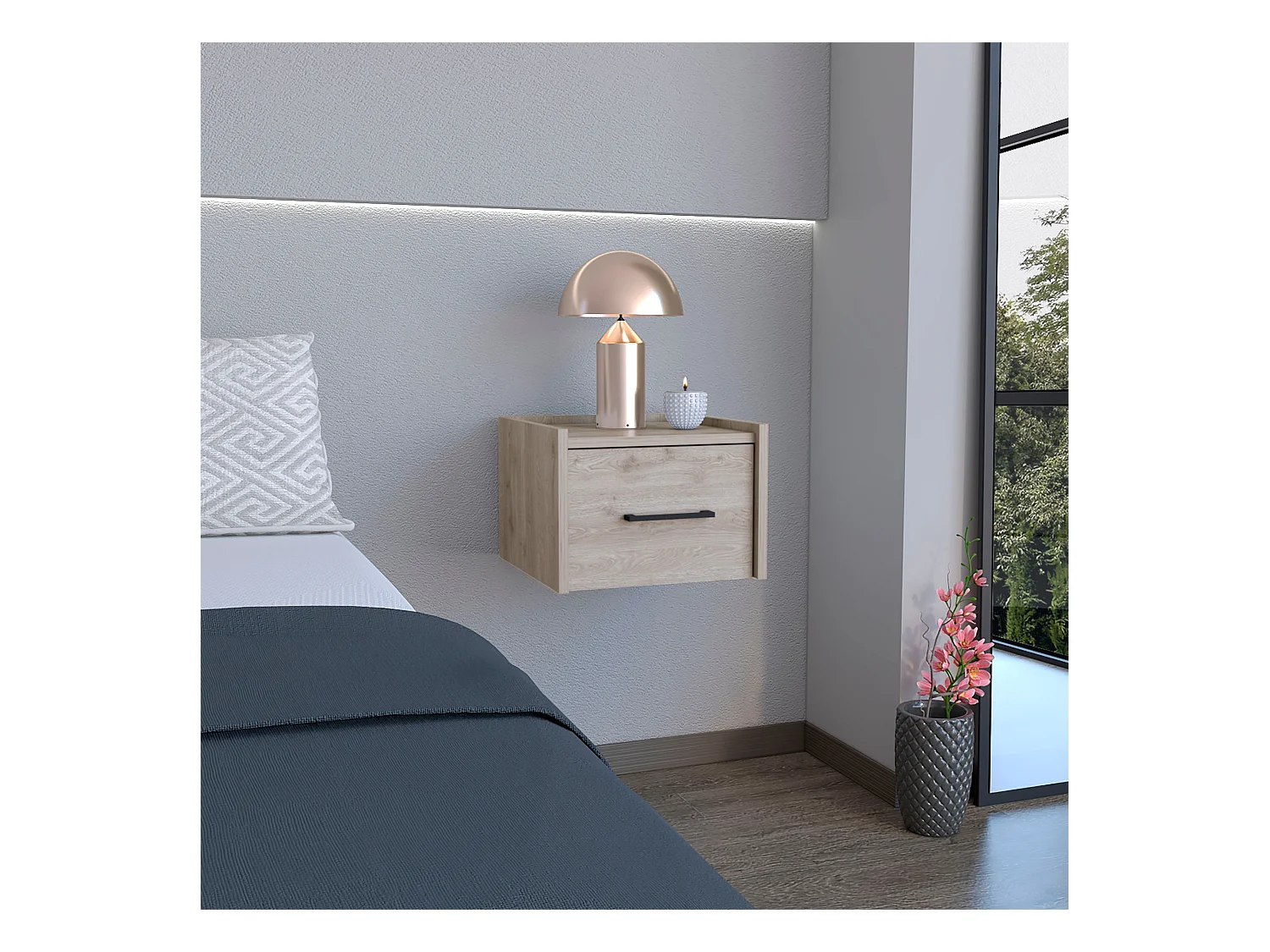 Comodino galleggiante Boa con un cassetto con guide metalliche , grigio , 25 cm X 35 cm X 33.5 cm