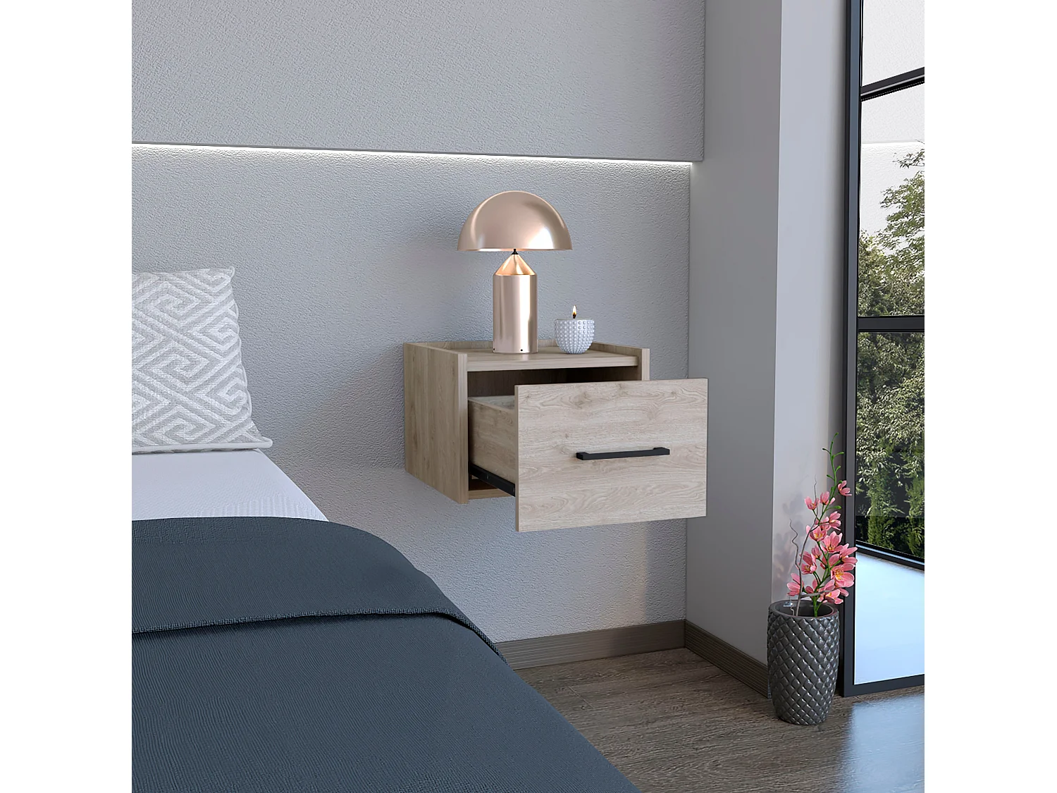 Comodino galleggiante Boa con un cassetto con guide metalliche , grigio , 25 cm X 35 cm X 33.5 cm