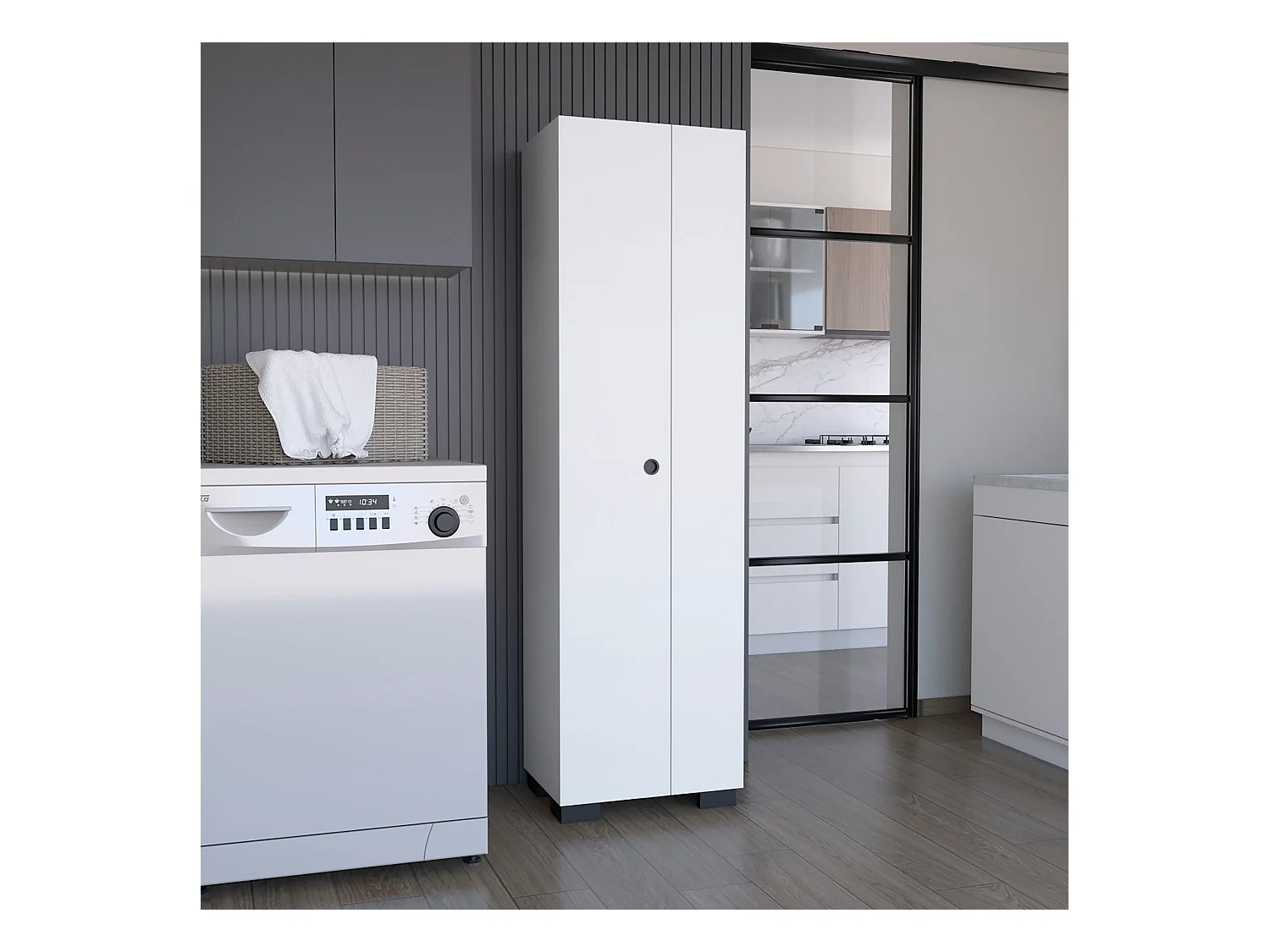 Colonne de salle de bain Lago en mélamine avec 2 portes et 6 étagères, blanc , 181.2 cm X 51.2 cm X 39.1 cm