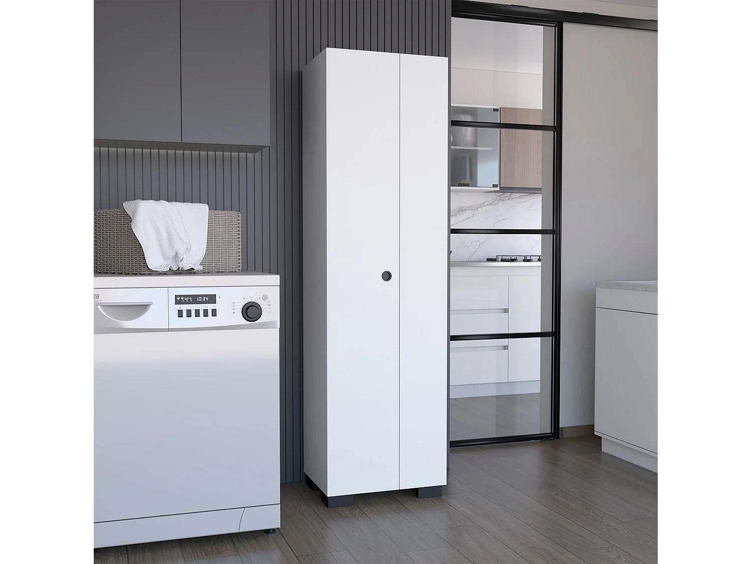 Colonna bagno Lago in melaminico con 2 ante e 6 ripiani, bianco, 181.2 cm X 51.2 cm X 39.1 cm