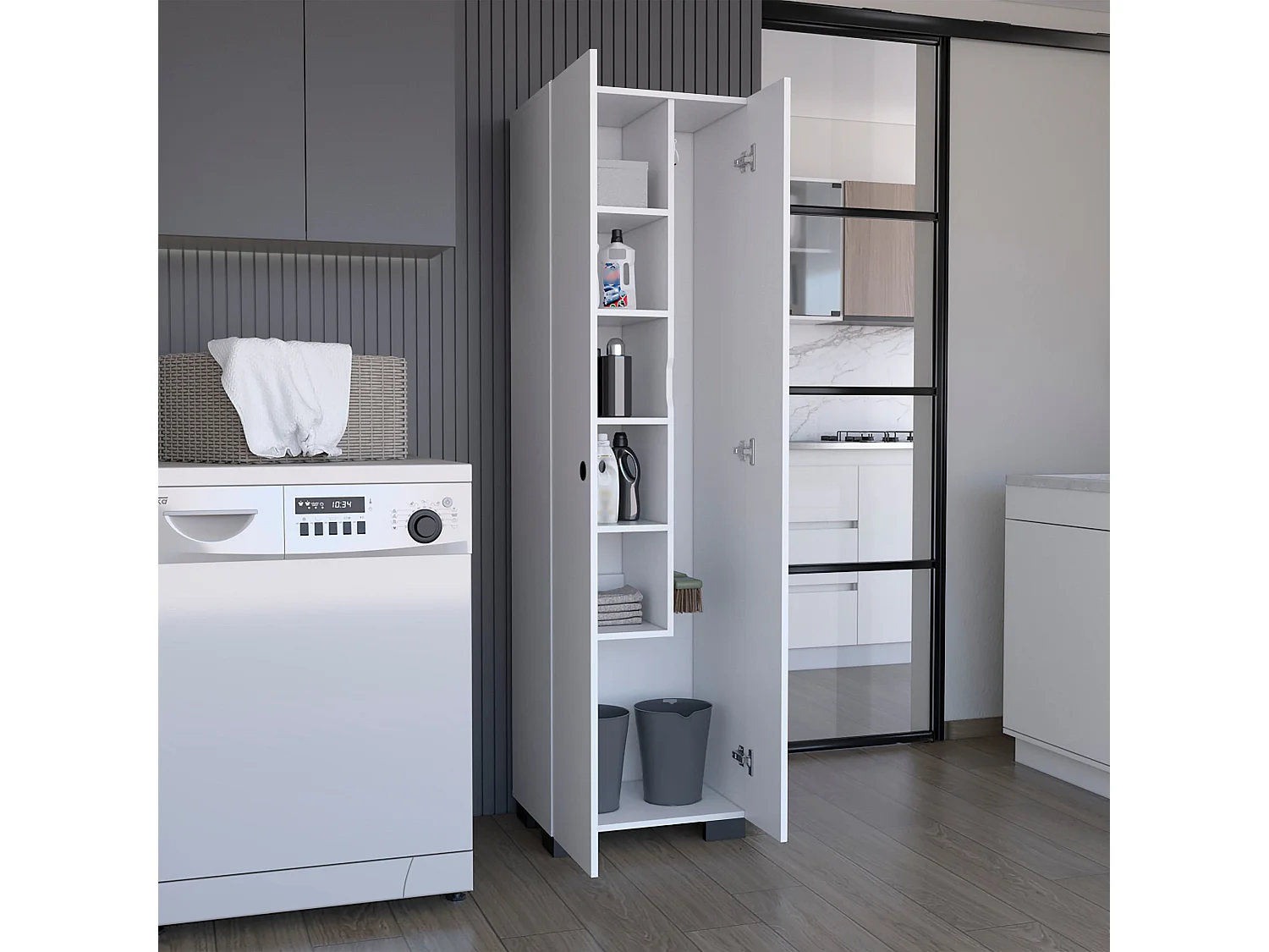 Colonna bagno Lago in melaminico con 2 ante e 6 ripiani, bianco, 181.2 cm X 51.2 cm X 39.1 cm