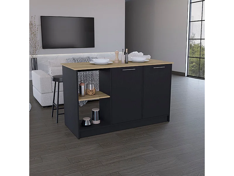 Ilot de cuisine Enebro en mélaminé avec 2 portes et 6 étagères, multicolore, 90 cm X 150 cm X 64 cm