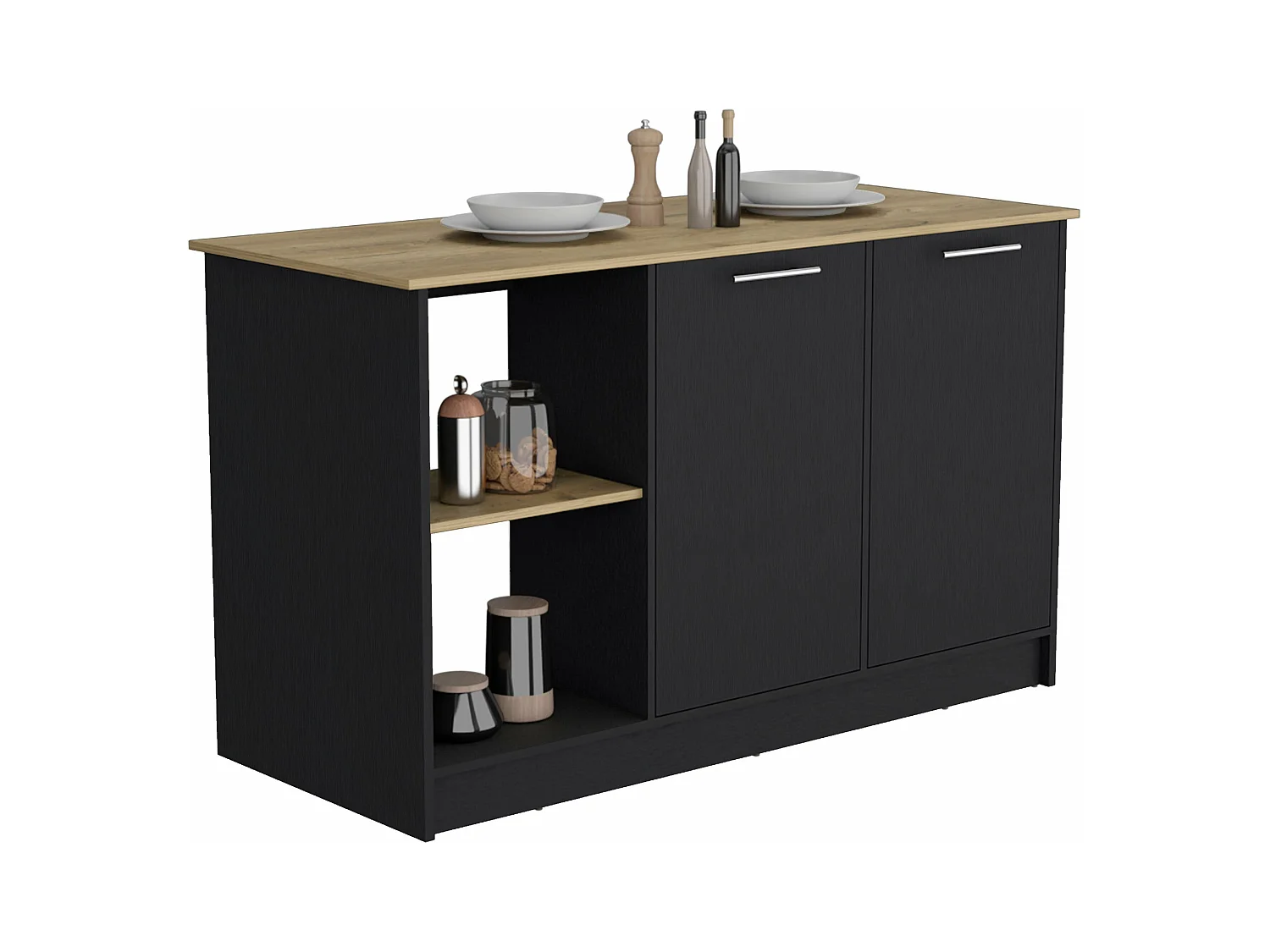 Isola da cucina Enebro in melamina con 2 ante e 6 ripiani, multicolore, 90 cm X 150 cm X 64 cm