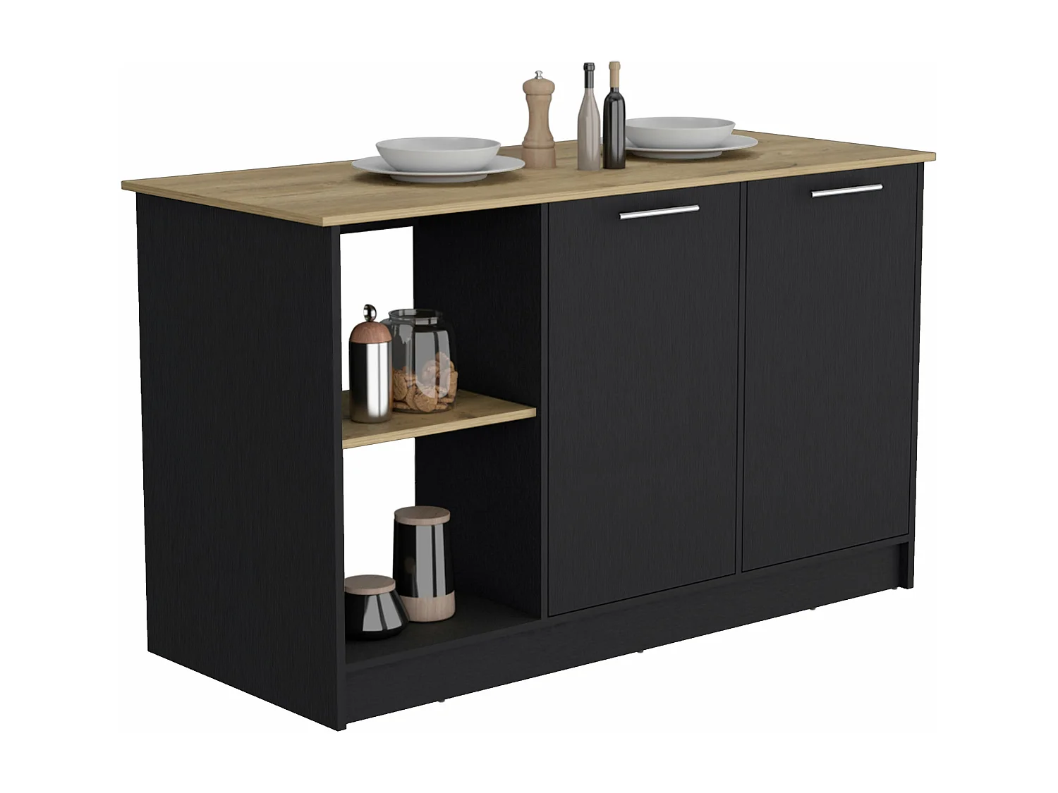 Isla de cocina Enebro en melamina con 2 puertas y 6 estantes , multicolor , 90 cm  X 150 cm  X 64 cm