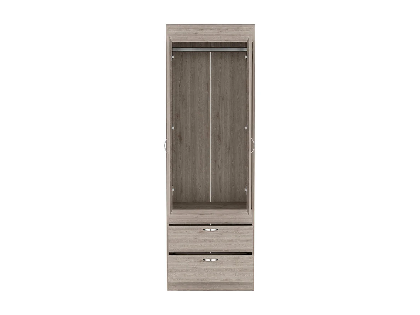 Armario Lisboa en melamina con 2 puertas , 1 estante , 1 barra para colgar ropa y 2 cajones con rieles metalicos , gris , 179 cm  X 59.2 cm  X 48 cm