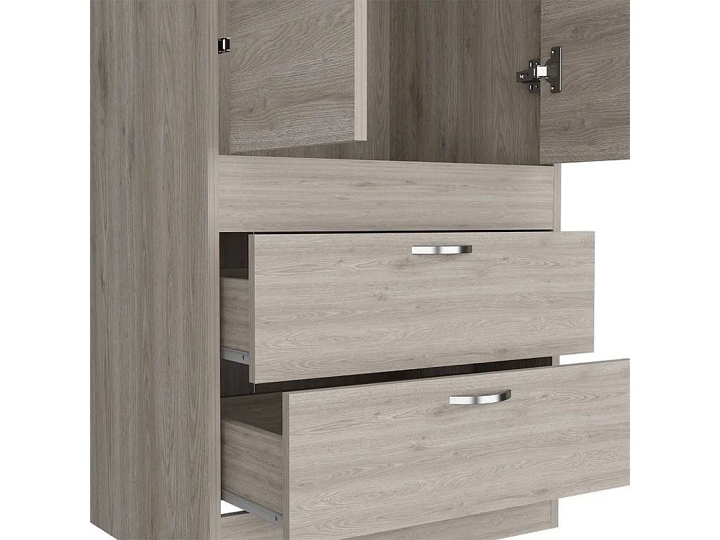 Armario Lisboa en melamina con 2 puertas , 1 estante , 1 barra para colgar ropa y 2 cajones con rieles metalicos , gris , 179 cm  X 59.2 cm  X 48 cm