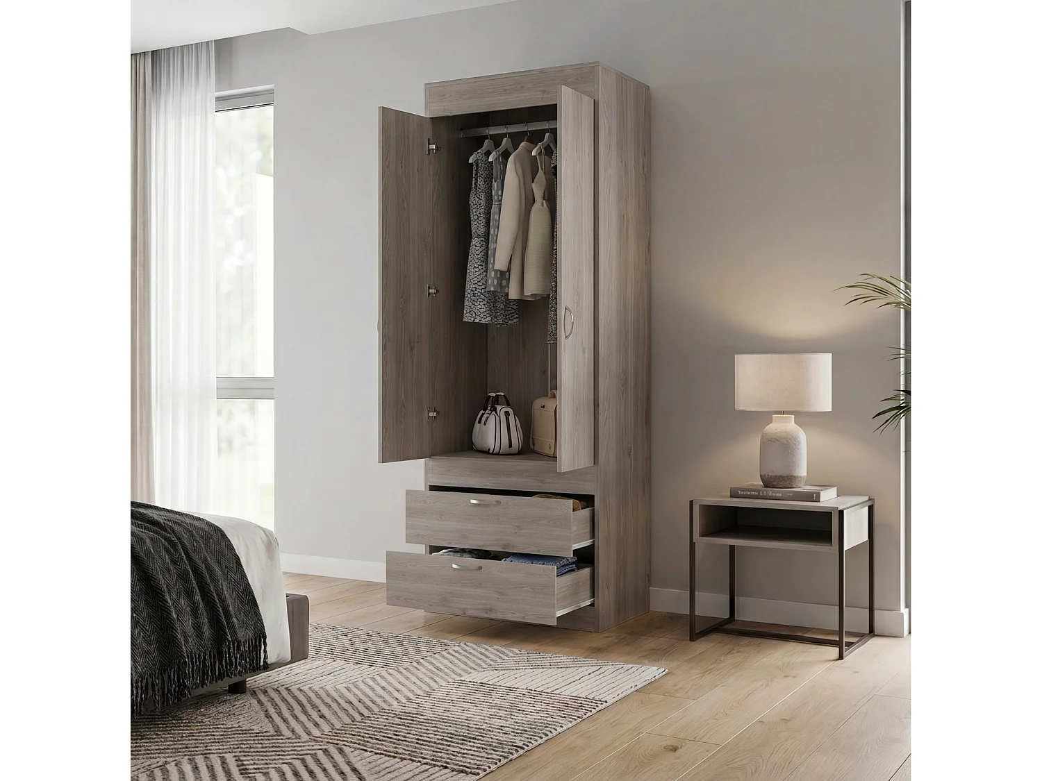TUHOME CONCEPT Armario ropero Lisboa de 179 cm, gris ceniza