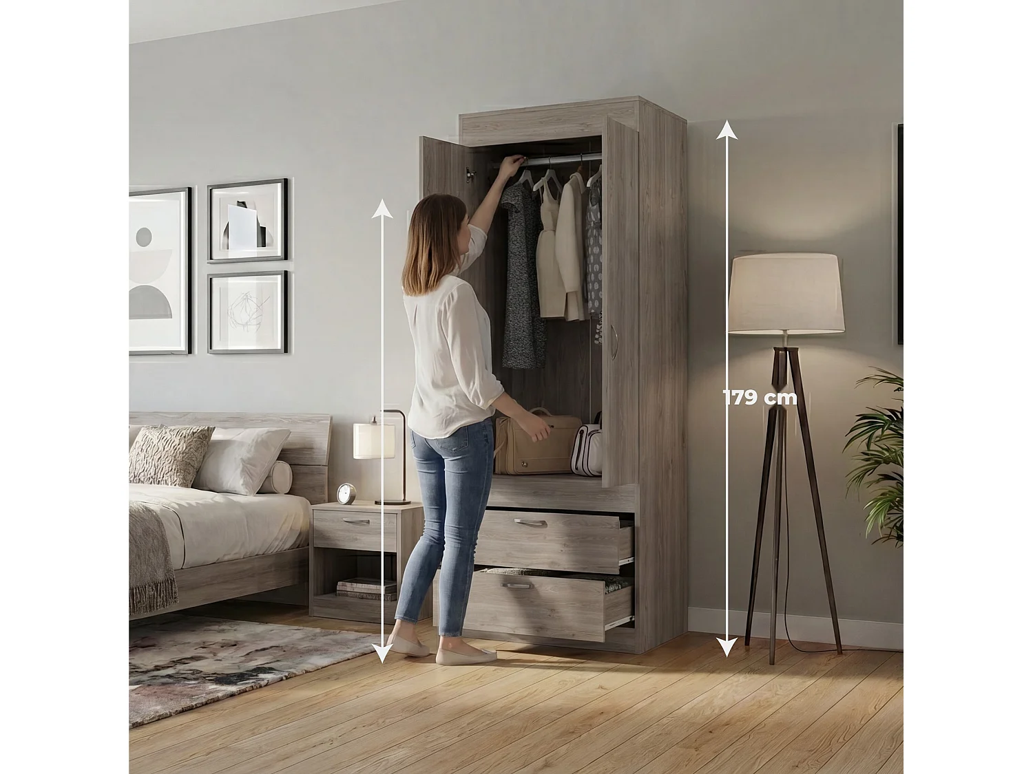 TUHOME CONCEPT Armario ropero Lisboa de 179 cm, gris ceniza