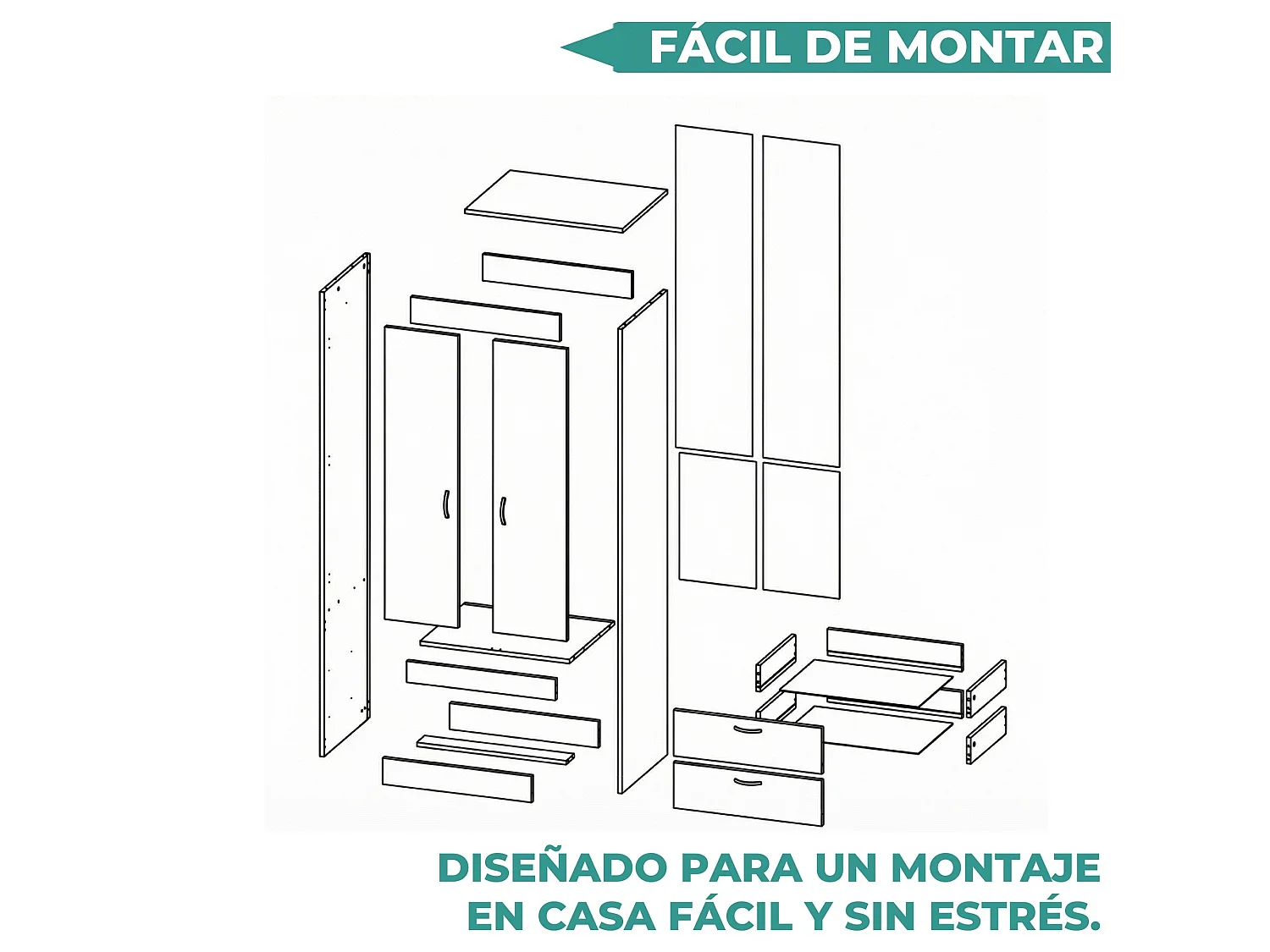 TUHOME CONCEPT Armario ropero Lisboa de 179 cm, gris ceniza