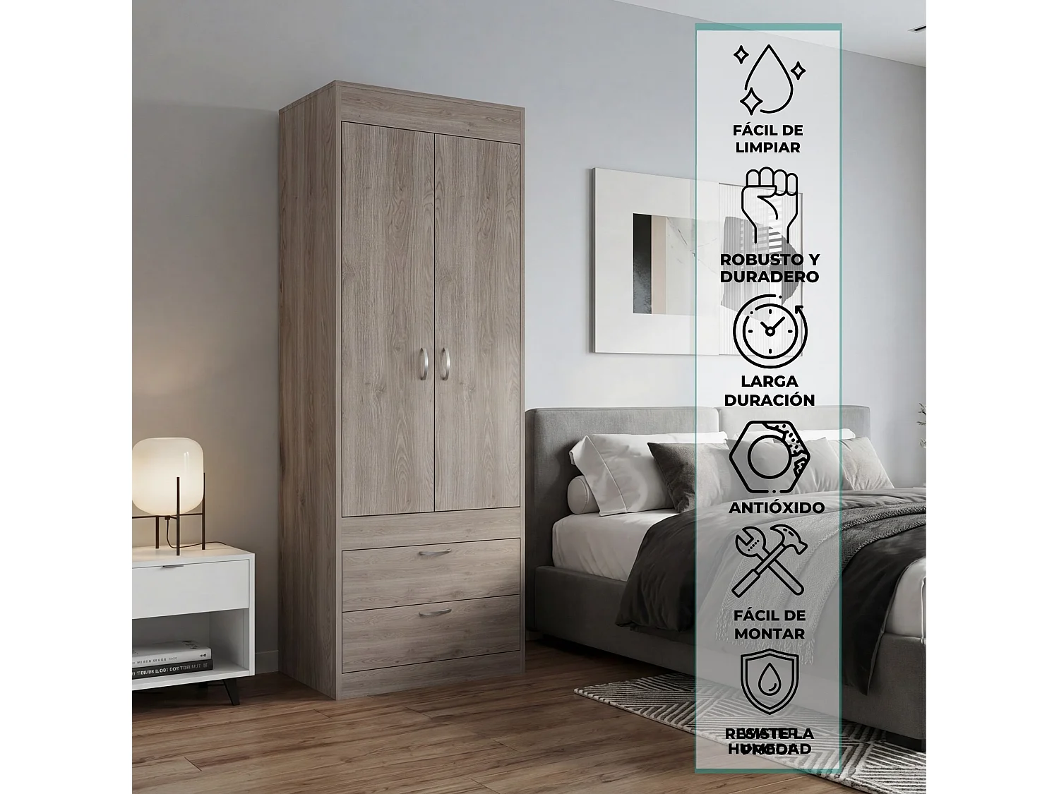 TUHOME CONCEPT Armario ropero Lisboa de 179 cm, gris ceniza