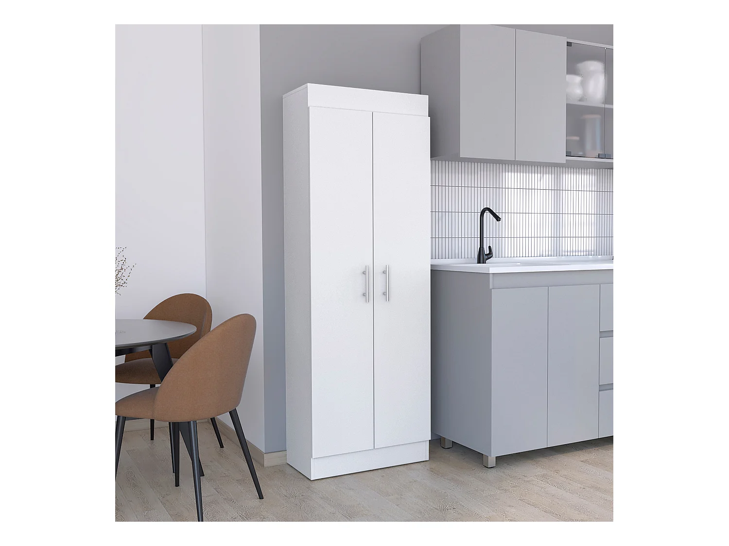 Alacena Nepal en melamina con 2 puertas y 5 estantes , blanco , 169.9 cm  X 60 cm  X 30.3 cm
