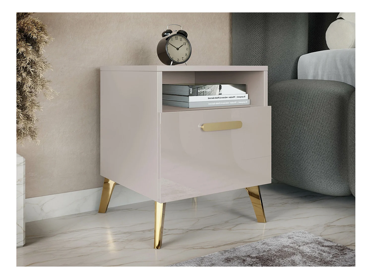 Table de chevet Comfivo Teslomo 111, Doré|Cachemire Brillant|Cachemire, 47x40x38cm