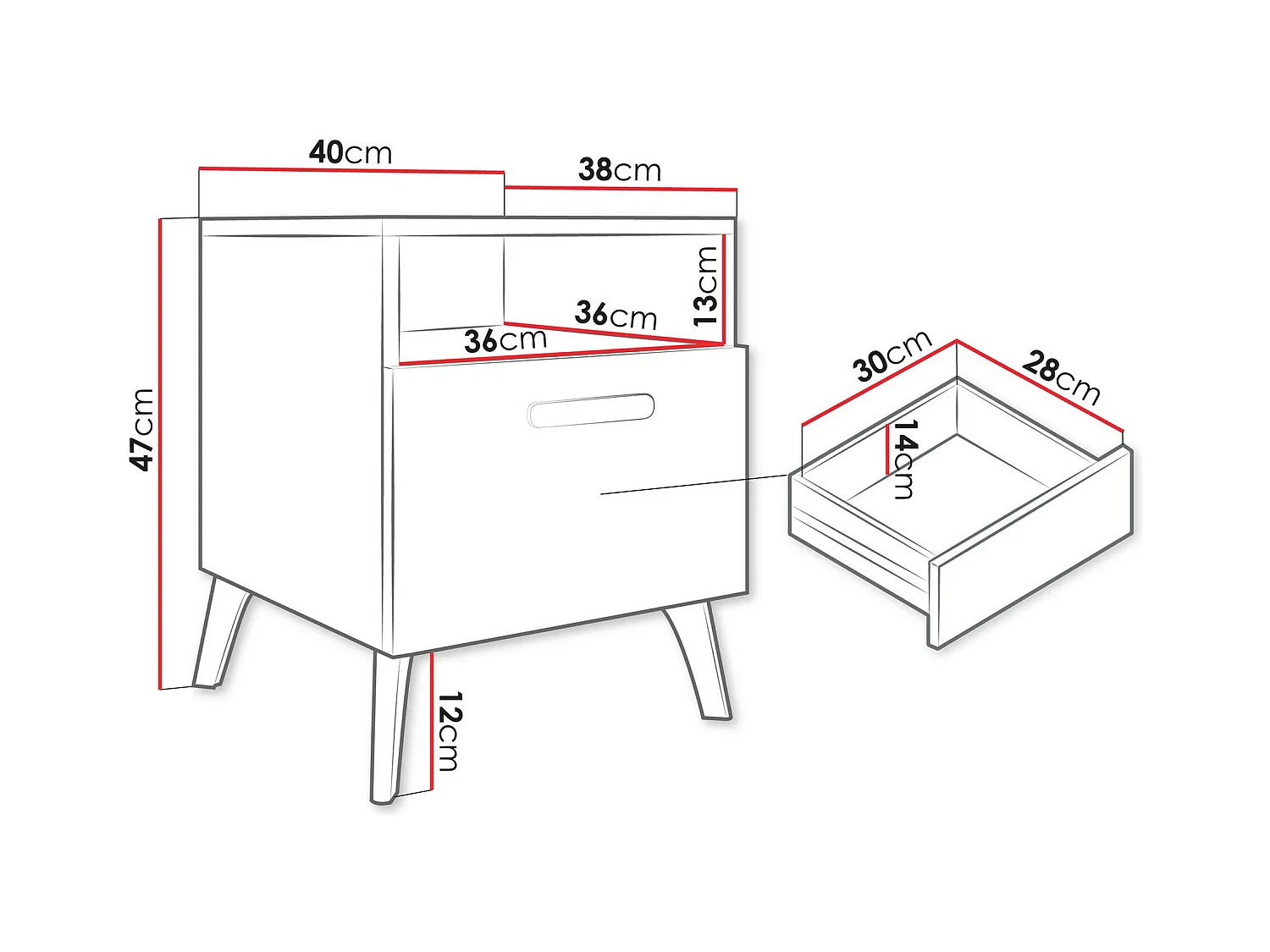Table de chevet Comfivo Teslomo 111, Doré|Cachemire Brillant|Cachemire, 47x40x38cm