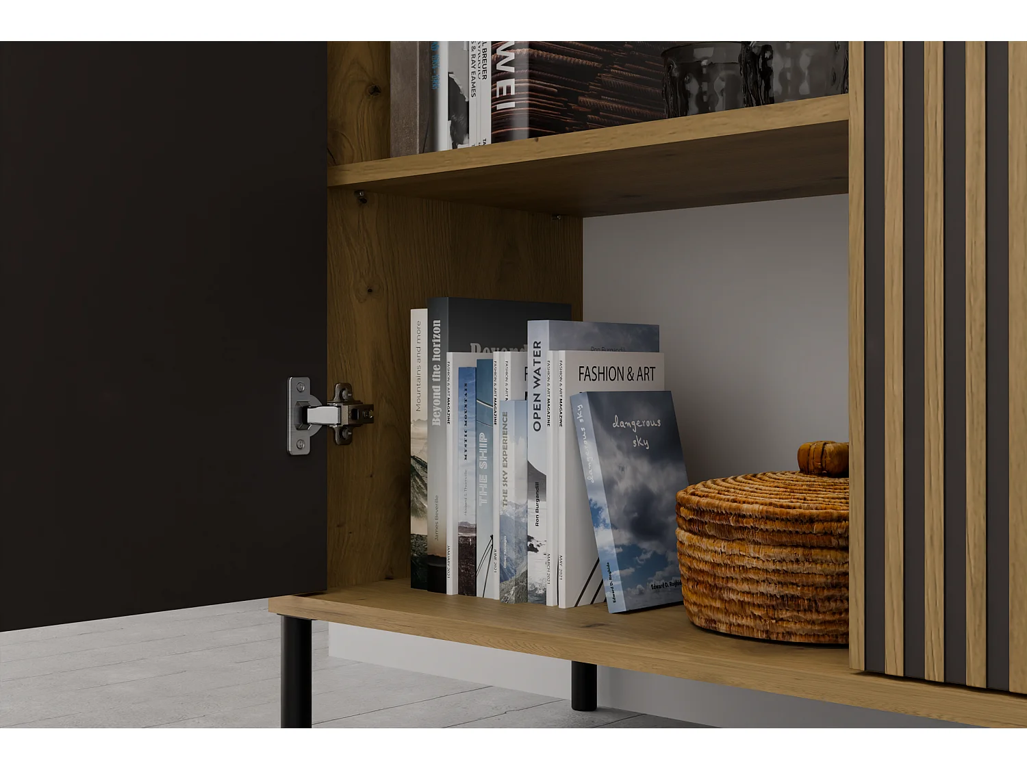 KAMARO - Armoire moderne 8 étagères et 4 portes - 147.5x103.5x40cm - Meuble de rangement - Chêne artisan