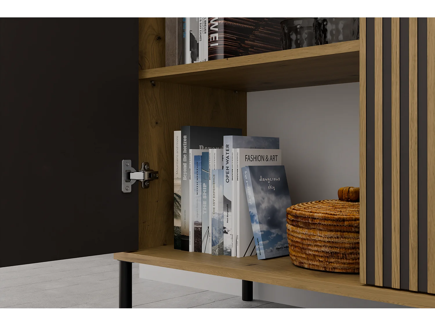 KAMARO - Armoire moderne 8 étagères et 4 portes - 147.5x103.5x40cm - Meuble de rangement - Chêne artisan