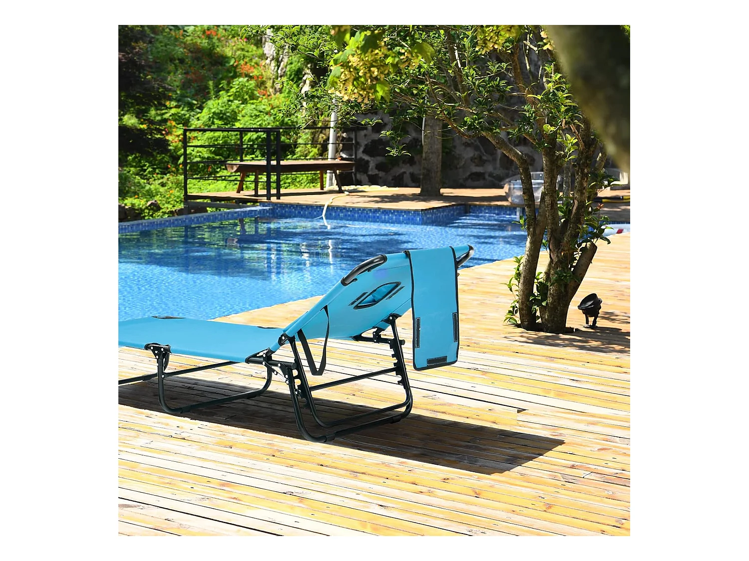 Zonneligstoel met gezichtsopening, inklapbare ligstoel en 5-voudig verstelbare rugleuning, strandstoel, ligstoel voor tuin en zwembad, turquoise ZB32169