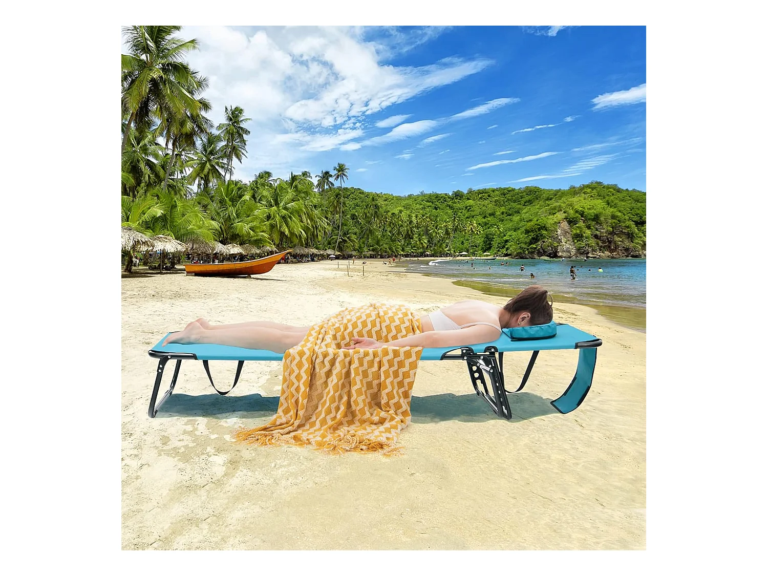 Zonneligstoel met gezichtsopening, inklapbare ligstoel en 5-voudig verstelbare rugleuning, strandstoel, ligstoel voor tuin en zwembad, turquoise ZB32169