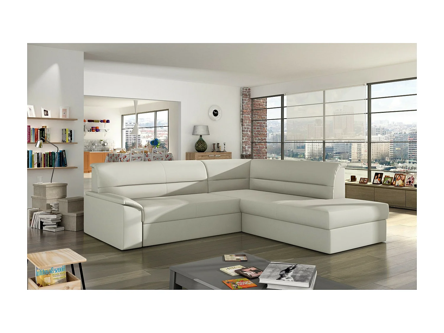 Ecksofa Lusio R/Stoffbezug/Weiss