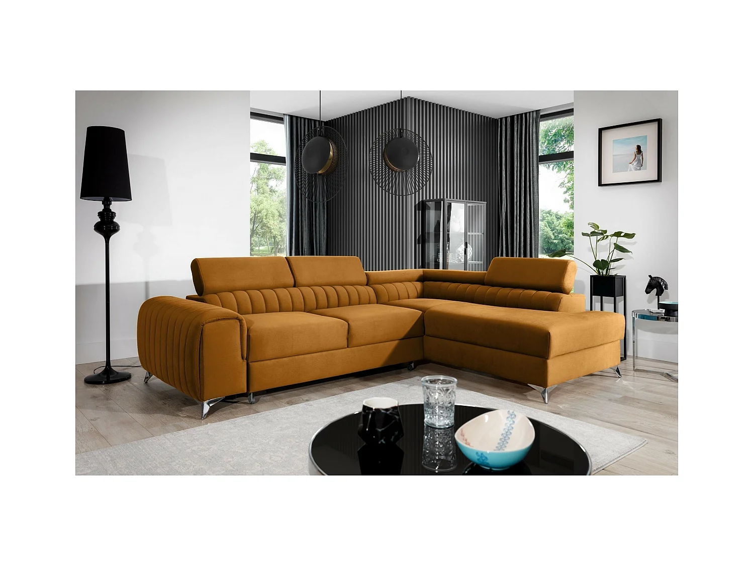 Divano angolare Genova R/rivestimento in tessuto/rame