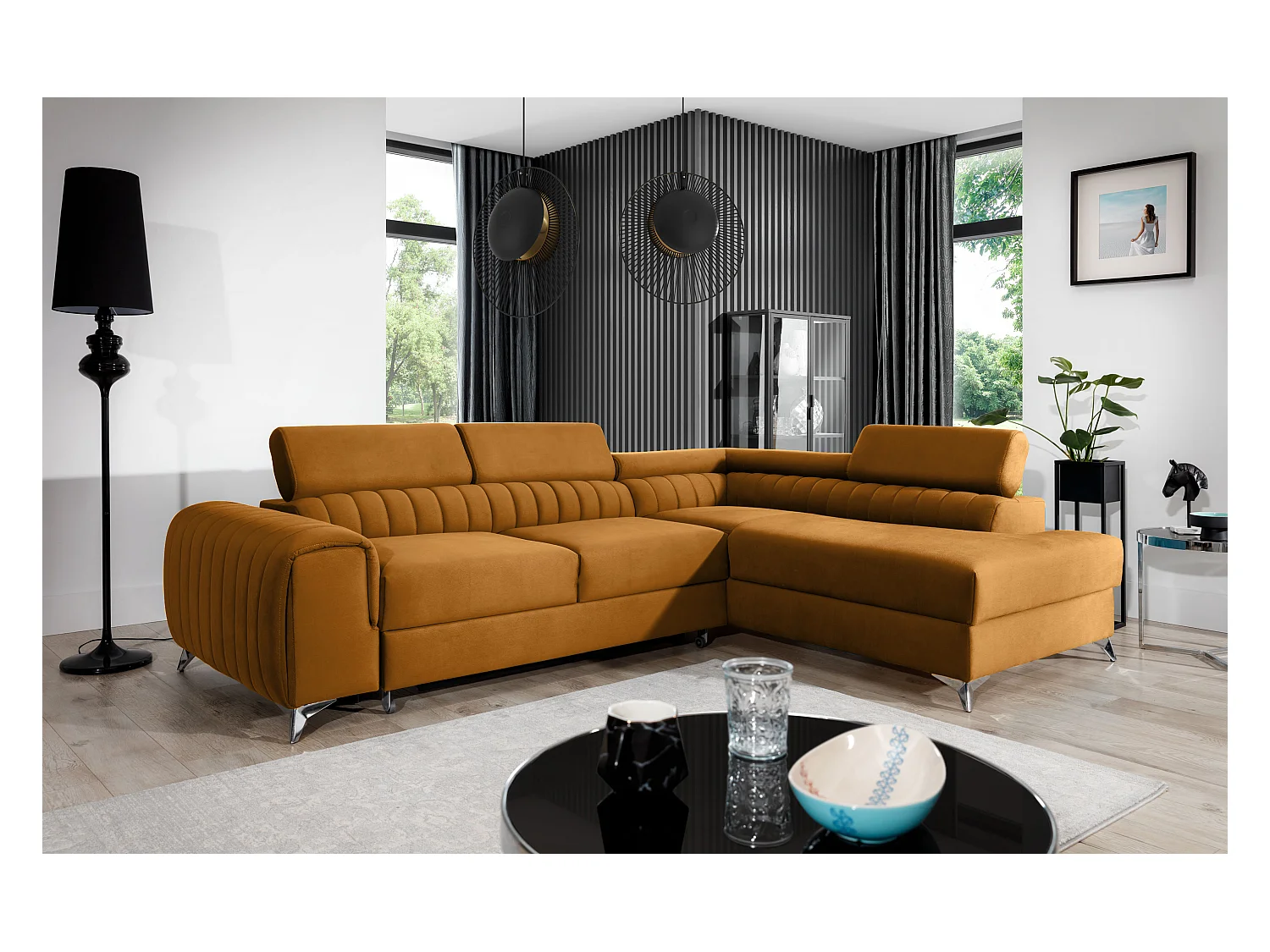 Divano angolare Genova R/rivestimento in tessuto/rame