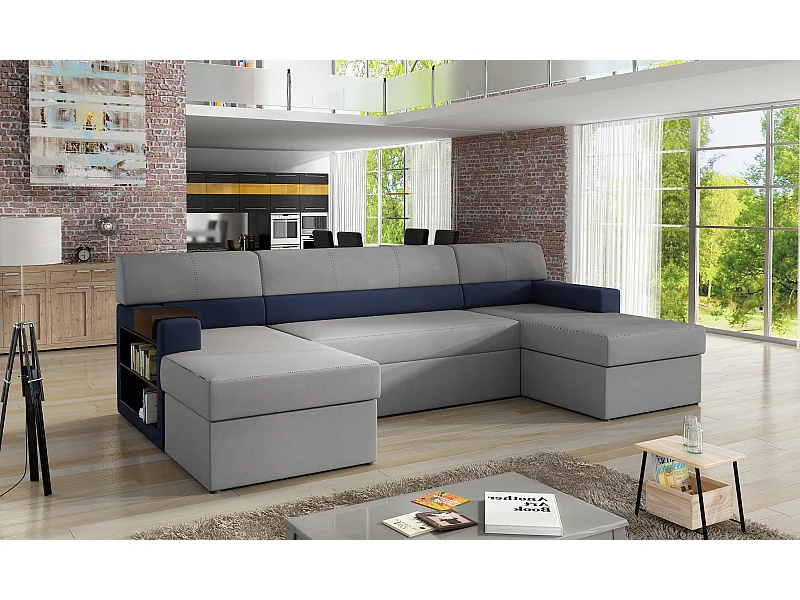 Canapé d'angle Larion/revêtement en tissu/gris et bleu