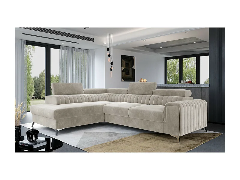 Divano angolare Genova L/rivestimento in tessuto/beige