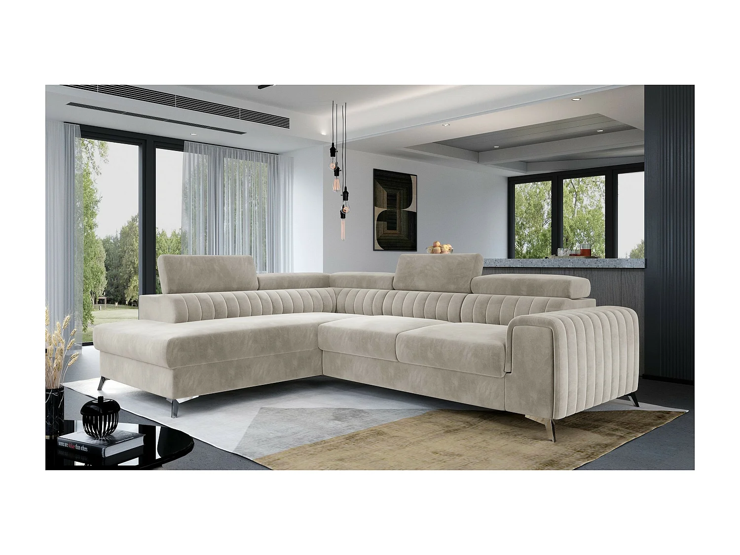 Ecksofa Genova L/Stoffbezug/Beige