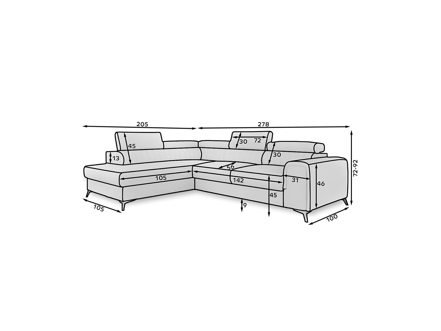 Ecksofa Genova L/Stoffbezug/Beige