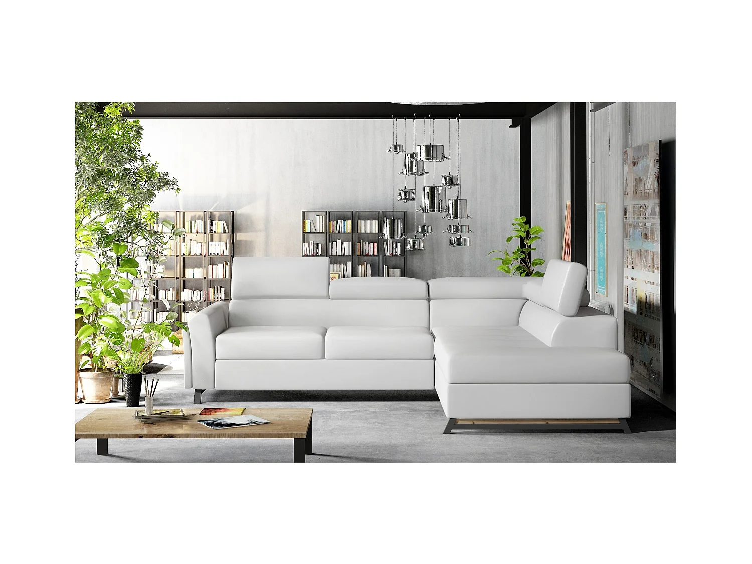 Divano angolare Nestro R/rivestimento in tessuto/bianco