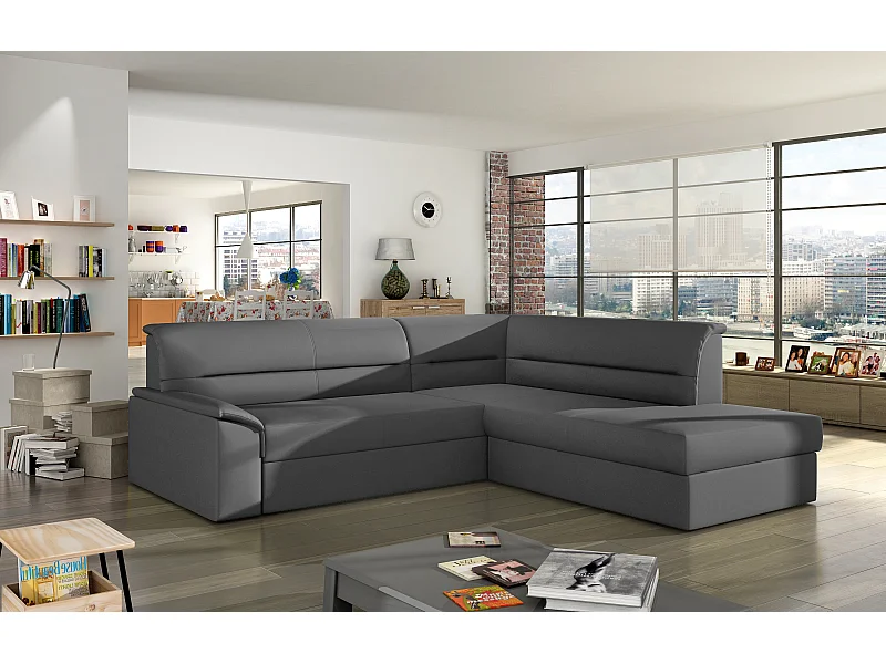 Canapé Corner Lusio R/Tissu/Gris