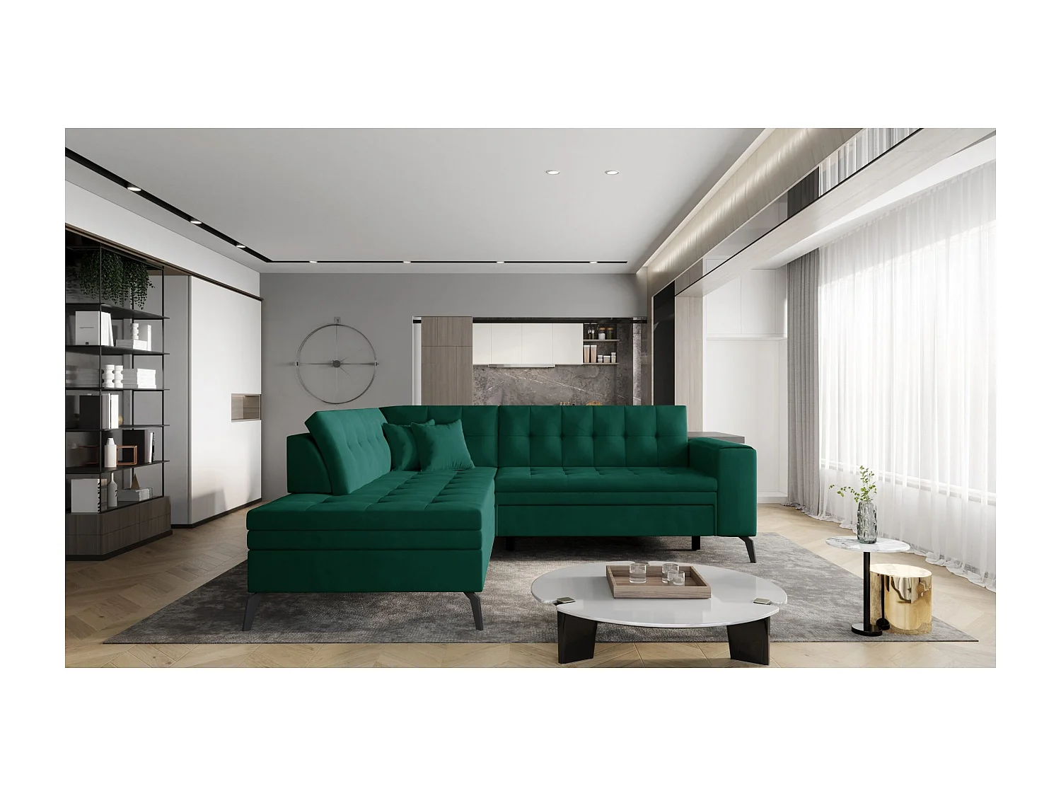 Divano d'angolo Monza L/Tessuto/Verde