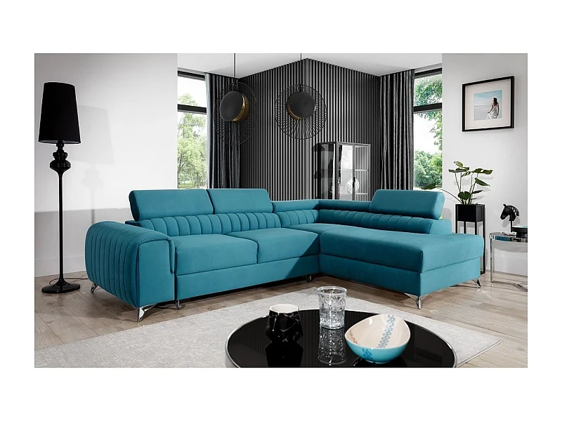 Divano angolare Genova R/rivestimento in tessuto/blu